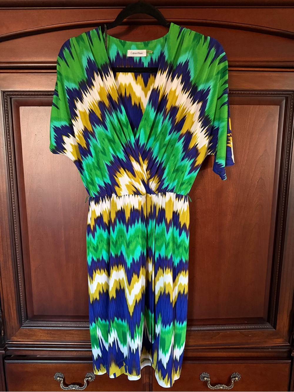 Calvin Klein Green, Blue & White Zigzag Kids One-Piece